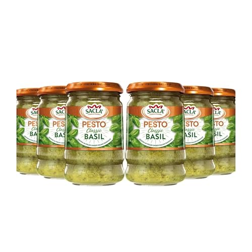 Sacla Italian Basil Pesto - Perfect with Pasta, Pizza, Garlic Bread and Tagliatelli - Made with Fresh Basil Leaves, Italian Cheeses and Pine Nuts - 190g