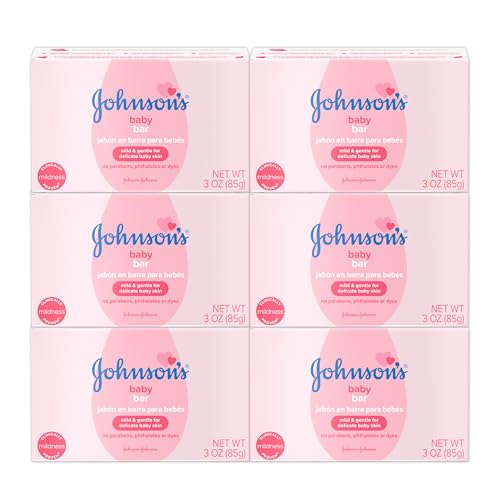 Johnson's Baby Body Soap Bar, Gentle for Baby Bath and Skin Care, Hypoallergenic and Dermatologist Tested, Paraben Free, Phthalate-Free, Dye-Free, 3 oz (Pack of 6)