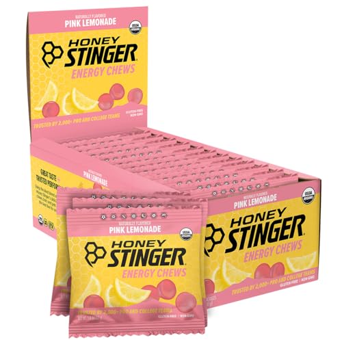 Honey Stinger Organic Pink Lemonade Energy Chew, Gluten Free & Caffeine Free, for Exercise, Running and Performance, Sports Nutrition for Home & Gym, Pre and Mid Workout, 12 Pack, 21.6 Ounce