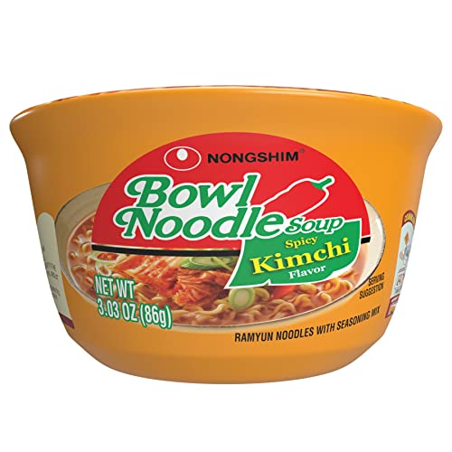 Nongshim Ramen Noodles, Gourmet Instant Ramen bowl, Premium Microwavable Noodle Soup, Kimchi, 3.03 Ounce (Pack of 12)