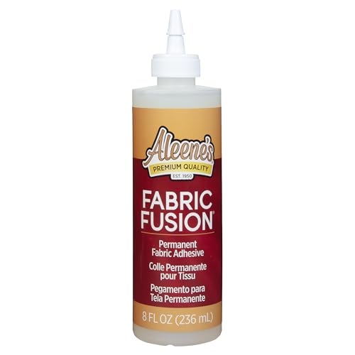 Aleene's Fabric Fusion Glue 8 fl oz, Permanent and Washable Adhesive, No-Sew Fabric Glue for Clothing, Denim, Polyester, Cotton, Flannel Materials, Dries Flexible