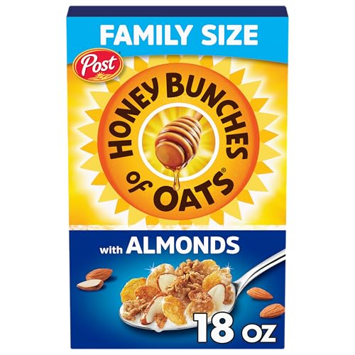 Honey Bunches of Oats with Almonds Breakfast Cereal, Honey Cereal with Granola Clusters and Sliced Almonds, Family Size, 18 OZ Box