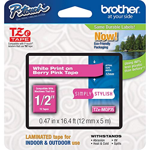 Brother P-Touch ~1/2" (0.47") White On Berry Pink Standard Laminated Tape - 16.4 Ft. (5M) (740013388435)