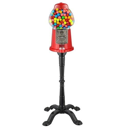 15” Gumball Machine with Stand and Coin Bank - Bubble Gum Machine Candy Dispenser Vending Machine with Glass Globe and Metal Base - Vintage Style Gum Ball Machine by Great Northern Popcorn (Red)