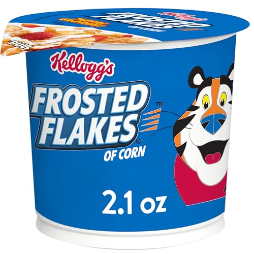 Kellogg's Frosted Flakes Cold Breakfast Cereal Cup, 8 Vitamins and Minerals, Kids Snacks, Original, 2.1oz (1 Cup)