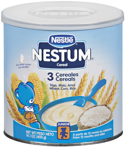 Nestle Nestum Junior Cereal, 3 Cereals - Wheat, Corn & Rice, Made for Toddlers 12 Months, 14.1 OZ Canister (Pack of 3)
