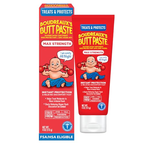 Boudreaux's Butt Paste Maximum Strength Diaper Rash Cream, Ointment for Baby, 4 oz Tube