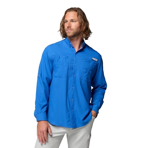 Columbia Mens PFG Tamiami Long Sleeve Fishing Shirt, Vivid Blue, Medium