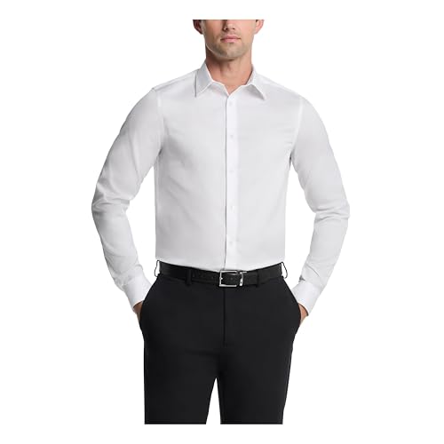 Calvin Klein Men's Dress Shirts Slim Fit Non Iron Solid, White, 16" Neck 34"-35" Sleeve