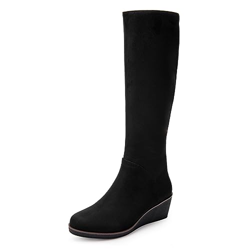 Aerosoles Women's Binocular Knee High Boot, Black Faux Suede, 7