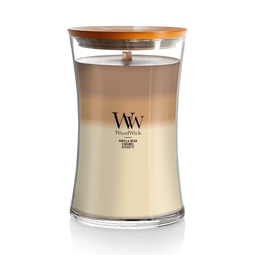 WoodWick Large Hourglass Trilogy Candle, Café Sweets Scented, Premiums Soy Wax Blend, Crackles as it Burns, 21oz