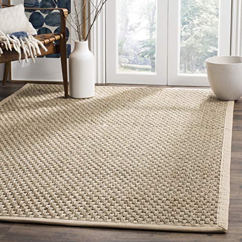 SAFAVIEH Area Rug 4x6 - Natural Fiber Collection - Natural & Beige, Seagrass, Basketweave Pattern with Border (NF114A)