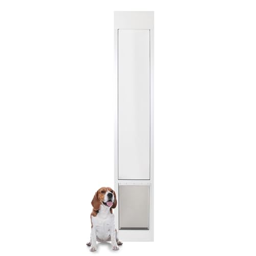 PetSafe Sliding Glass Pet Door - No-Cut DIY Install Doggy Door for Renters - Aluminum Frame - Adjustable Height 75 7/8" to 81" - Ideal for Large Dogs Up to 100 lb - White