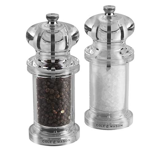 COLE &amp; MASON 505 Salt and Pepper Grinder Set - Clear Acrylic Mills Includes Precision Mechanisms and Premium Sea Sal