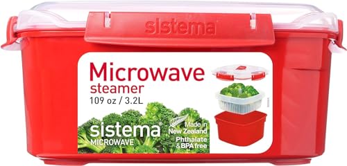 Sistema Microwave Food Steamer with Removable Steamer Basket | Large 3.2 L | Red/Clear