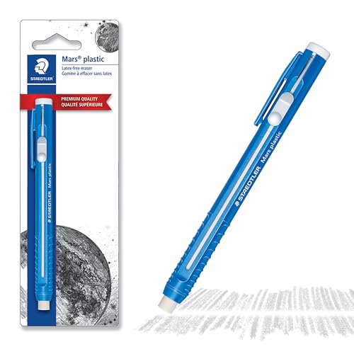 STAEDTLER Mars Plastic Eraser Pen with Refillable Holder, German-Made Eraser for Pencils, Smudge-Free & Tear-Free Precision, Retractable Design with Clip, Blue