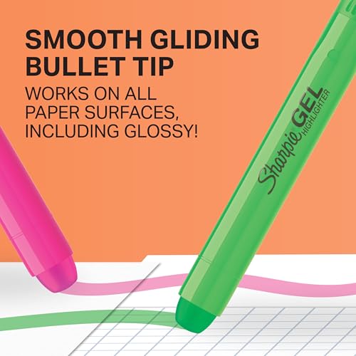 Sharpie Gel Highlighters Bullet Tip Assorted Fluorescent Highlighter Markers 5 Count Pack Smear And Bleed Resistant Long-Lasting And Won'T Dry Out