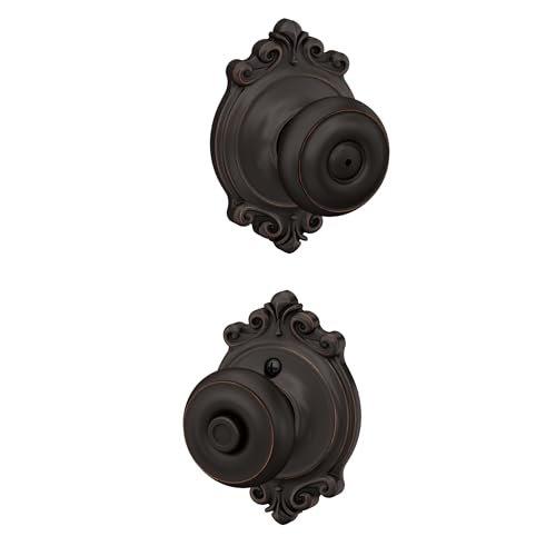 Schlage F40 GEO 716 BRK Georgian Door Knob with Brookshire Trim, Bed & Bath Privacy Lock, Aged Bronze