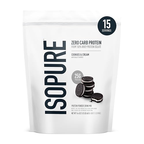 Isopure Zero Carb 100% Pure Whey Isolate Protein Powder, Lactose Free, Gluten Free, With Vitamins, Cookies & Cream, 25g Protein Per Serving, 1 Lb, 15 Servings (Packaging May Vary)