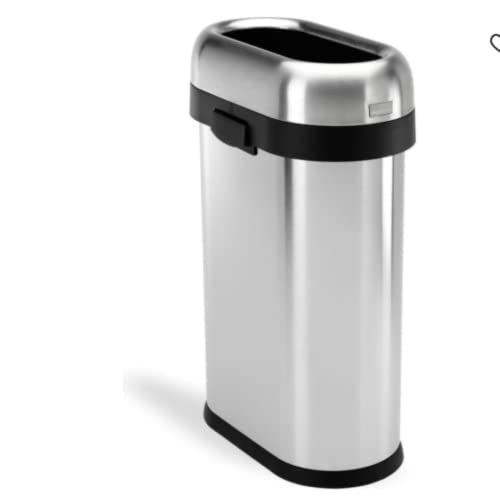 simplehuman 50 Liter / 13.2 Gallon Slim Open Top Trash Can, Commercial Grade Heavy Gauge Brushed Stainless SteelSterili