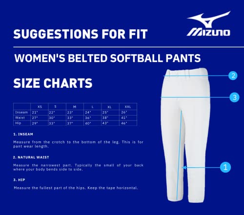 Mizuno Adult Women's Belted Low Rise Fastpitch Softball Pant, Navy, Small