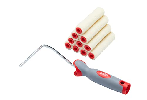 ProDec 11 Piece 4 Inch Gloss Pile Mohair Mini Paint Rollers and Frame for a Smooth Finish with Gloss and Satin Paint, Varnish and Woodstain on Skirting Boards, Window Sills, Doors, Cabinets, Metal, 4"