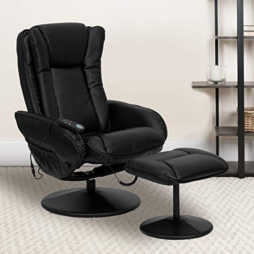Flash Furniture Poppy Massaging Multi-Position Recliner with Ottoman Black