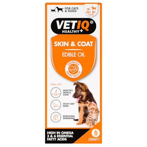 VETIQ Skin & Coat Edible Oil For Cats & Dogs, Grooming Supplement Helps With Healthy Skin & Coat, Itchy Dry Skin and Reduces Shedding, 250 ml