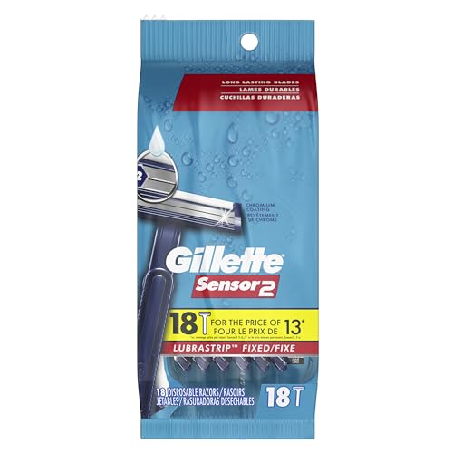 Gillette Sensor2 Disposable Razors for Men, Water Activated Lubrastrip to Help Avoid Skin Irritation, 18 count