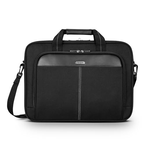 Targus 15-16 Inch Classic Slim Laptop Bag, Black - Ergonomic Briefcase and Messenger Bag - Spacious Foam Padded Laptop Bag for 16" Laptops and Under (TCT027US)