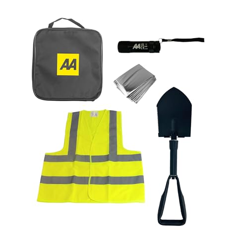 AA Winter Car Kit AA3386 - Folding Snow Shovel, LED/COB Torch, Foil Blanket, Hi-Vis Vest - Zipped Storage Bag – Suitable for Any Vehicle or Home, Black