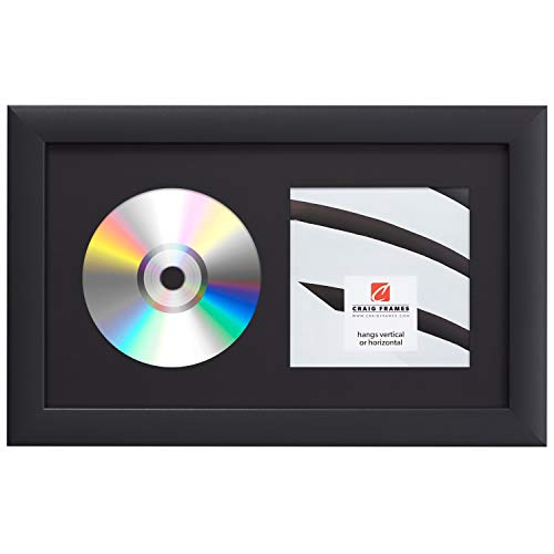 Craig Frames CD Display Frame – 7x12 Black Style, 1-Inch Moulding with Smooth Matte Finish, Clear Glass and CD Mat – Wall Mountable Album Display for Collectors