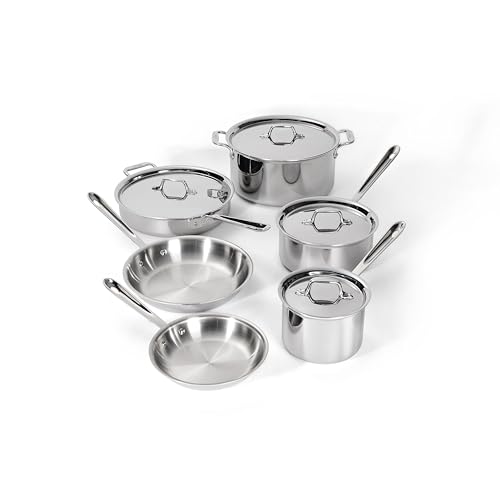 All-Clad D3 Stainless Steel Cookware Set - 10-Piece Pots and Pans Set, Induction, Oven Broiler Safe 600F - Includes Frying Pans, Saucepan, Sauté-Pan, Stockpot, Professional Cookware - Stainless Steel