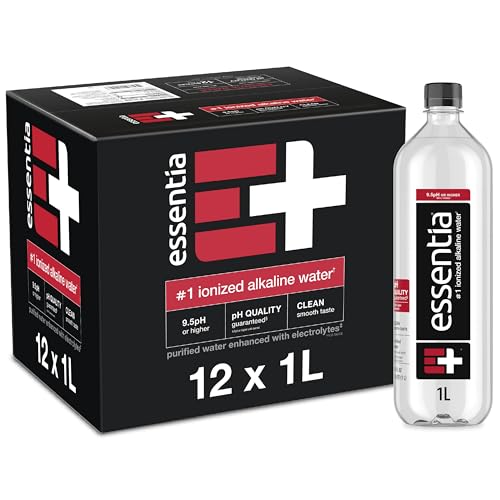 Essentia Water Bottled, Ionized Alkaline Water:99.9% Pure, Infused With Electrolytes, 9.5 pH Or Higher With A Clean, Smooth Taste, 1 Litre (Pack of 12)