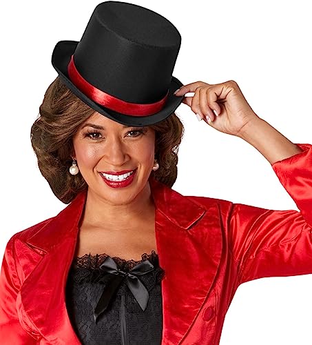 Black Satin Top Hat, Black / Red