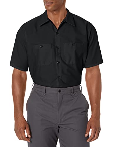 Red Kap Men's Tall Industrial Work Shirt, Regular Fit, Short Sleeve, Black, 3X-Large