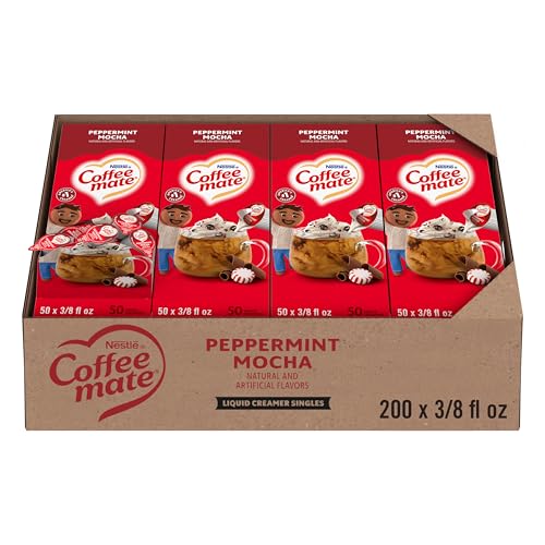 Nestle Coffee mate Coffee Creamer, Peppermint Mocha, Liquid Creamer Singles, Non Dairy, No Refrigeration, 0.375 fl oz Tubs (Pack of 200)