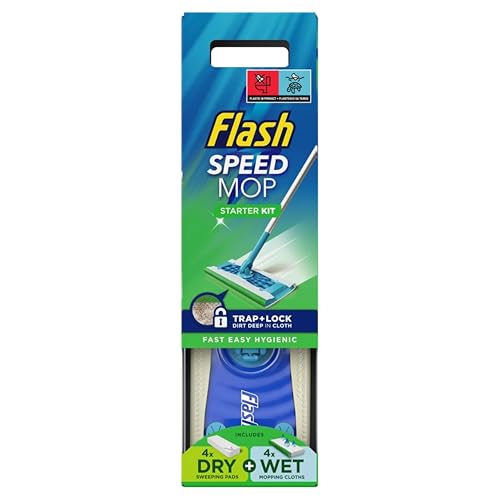 Flash Speedmop Floor Cleaner Starter Kit, Fast Easy & Hygienic (1 Handle + 4 Wet & 4 Dry Refills)