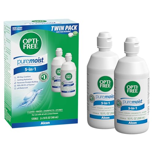 Opti-Free Puremoist Multi-Purpose Contact Lens Solution with Lens Case, 20 Fl Oz (pack of 2- 10oz bottles)