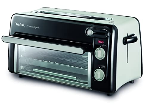 (-37%) Tefal RETRO Toast n’ Grill – 2-in-1 Toaster und Mini-Backofen, 1300 W, energieeffizienter Mini-Ofen zum Toasten, Grillen & Aufbacken, kompakt, Schwarz/Alu matt, TL6008 [Energieklasse A++]