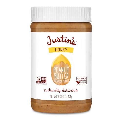 Justin's Honey Peanut Butter 16oz. Jar, Gluten Free, Non-GMO, Responsibly Sourced