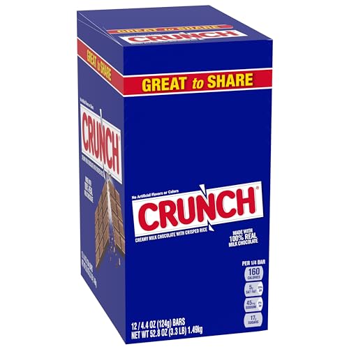CRUNCH, Bulk 12 Pack, Milk Chocolate and Crisped Rice, Full Size Holiday Candy Bars, Stocking Stuffers, Individually Wrapped, 52.8 oz