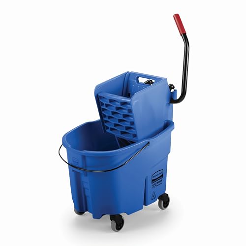 Rubbermaid Commercial Products WaveBrake 35 QT Side-Press Mop Bucket and Wringer Combo on Wheels, Blue, for Heavy-Duty F