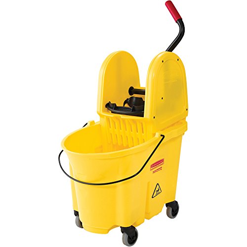 Rubbermaid Commercial Products WaveBrake 35 QT Down-Press Mop Bucket and Wringer Combo on Wheels, Yellow, for Profession