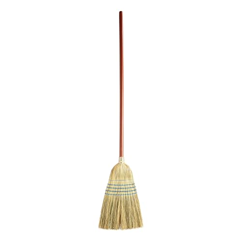 Rubbermaid Commercial Products Heavy-Duty Corn Broom, 1 1/8-Inch Wood Handle, Red, Indoor/Outdoor Broom for Courtyard/Ga