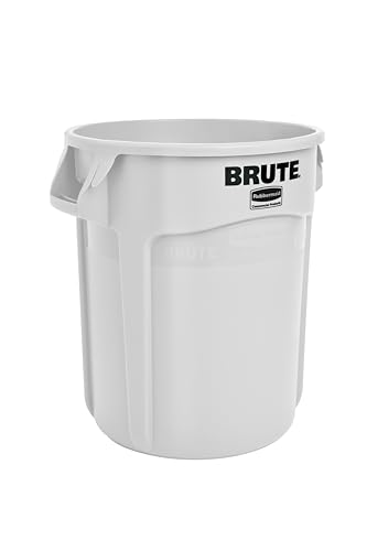 Rubbermaid Commercial Products BRUTE Heavy-Duty Round Trash/Garbage Can, 10-Gallon, White, Outdoor Waste Container for Landscapers/Construction/Restaurants/Back of House/Offices/Warehouses