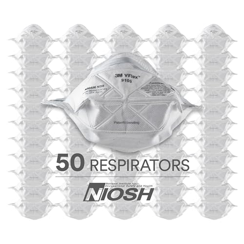 3M N95 Disposable Respirator, Pack of 50, Standard Size, NIOSH Approved, VFlex Particulate Respirator 9105, For Sweeping