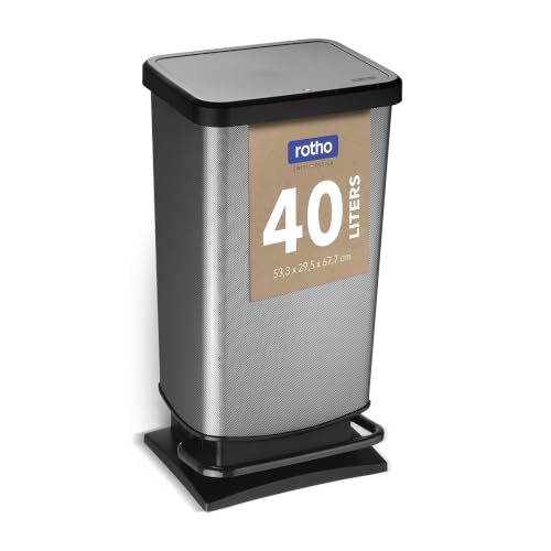 (-34%) Rotho Paso Mülleimer 40l mit Pedal und Deckel, Kunststoff (PP) BPA-frei, carbonmetallic, 40l (35.3 x 29.5 x 67.6 cm)