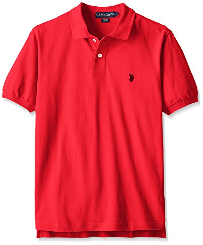 U.S. Polo Assn. Men's Classic Polo Shirt, Two-Button Closure Pique Polo Shirt, Summer Fashion Golf Shirt, Engine Red, Medium