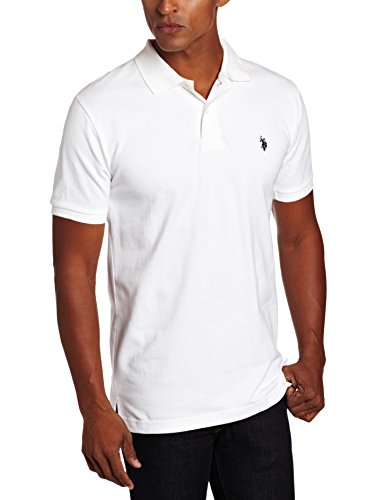 U.S. Polo Assn. Men's Classic Polo Shirt, Two-Button Closure Pique Polo Shirt, Summer Fashion Golf Shirt, White, Medium